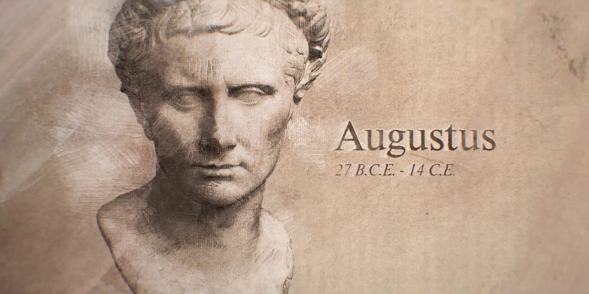 Illustrated bust of the emperor Augustus, captioned 27 B.C.E. to 14 C.E.